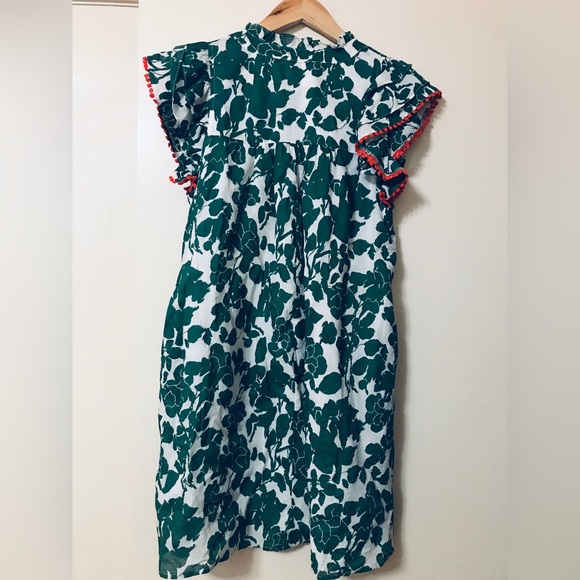 T H M L Green and White Cotton Floral Midi Dress - Picture 8 of 11